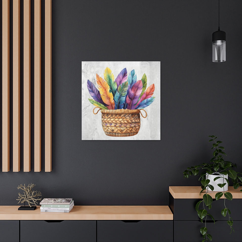 Thumbnail: Boho Feather Basket Canvas Art Print Tie Dye Statement Decor Wall Hanging