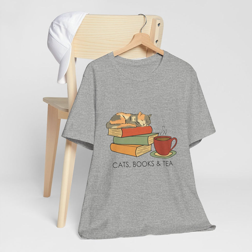 Thumbnail: Wearable Art T-Shirt Cats Books and Tea Expressive Apparel Funny Gifts