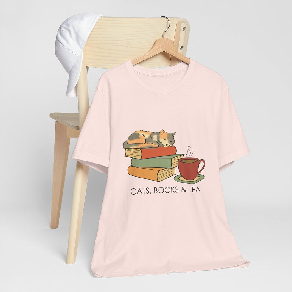 Thumbnail: Wearable Art T-Shirt Cats Books and Tea Expressive Apparel Funny Gifts