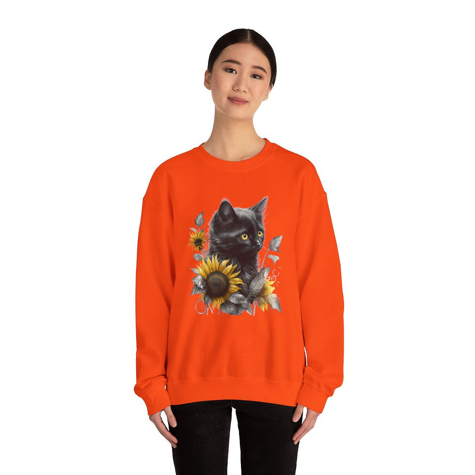 Thumbnail: Sunflower BOHO Kitten Sweatshirt Wearable Art Black Cat Lover Gift Fall Apparel 