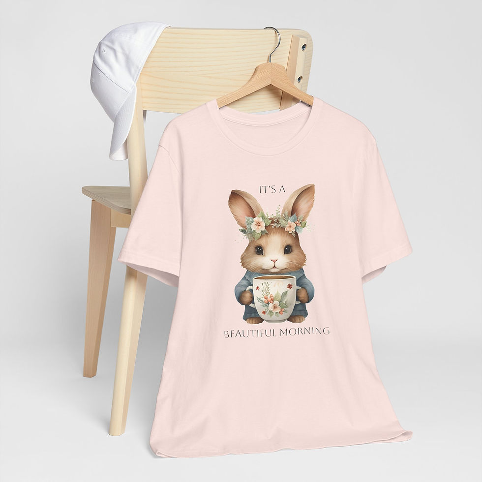 Thumbnail: Beautiful Morning Art T-Shirt Cute Bunny w/ Coffee Motivational Artistic Apparel