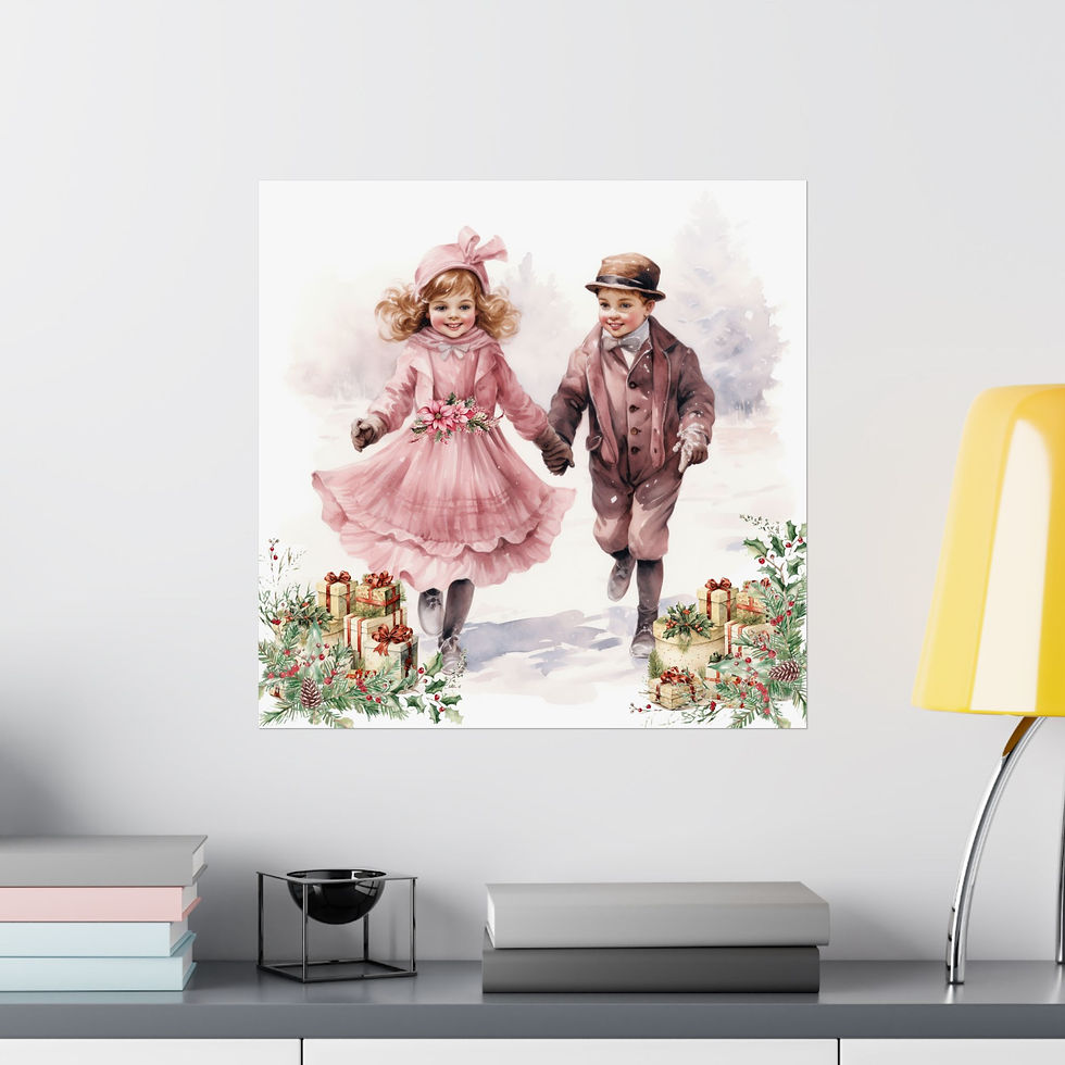 Thumbnail: Snowy Victorian Children Art Print Christmas Eve Winter Decor