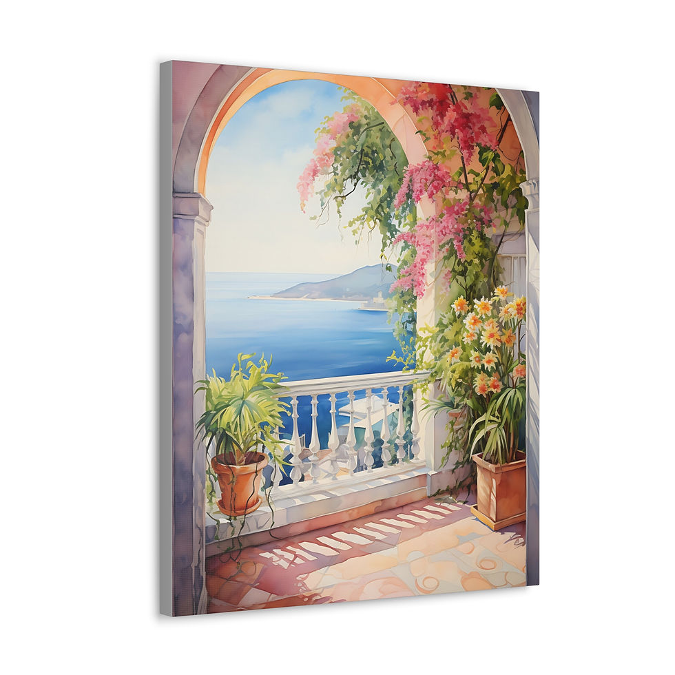 Thumbnail: Canvas Art Seaside Mediterranean Villa Patio Vibrant Ocean Wall Decor 