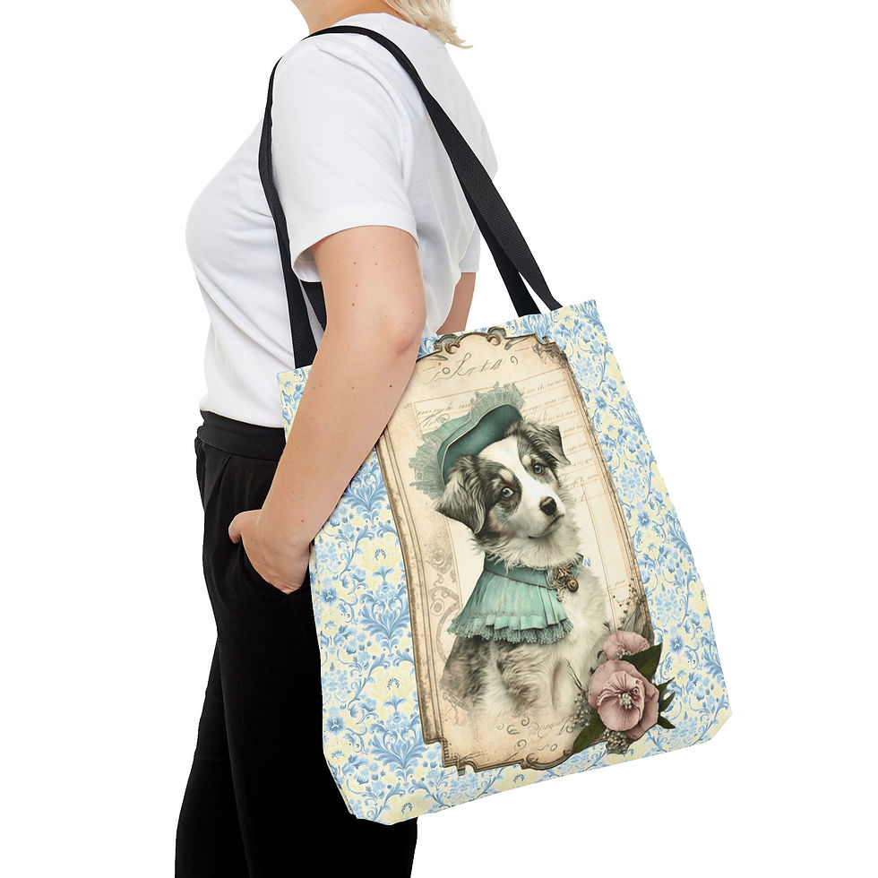 Thumbnail: Artistic Tote Bag Victorian Dog in Hat Art Shabby French Trendy Expressive Gift