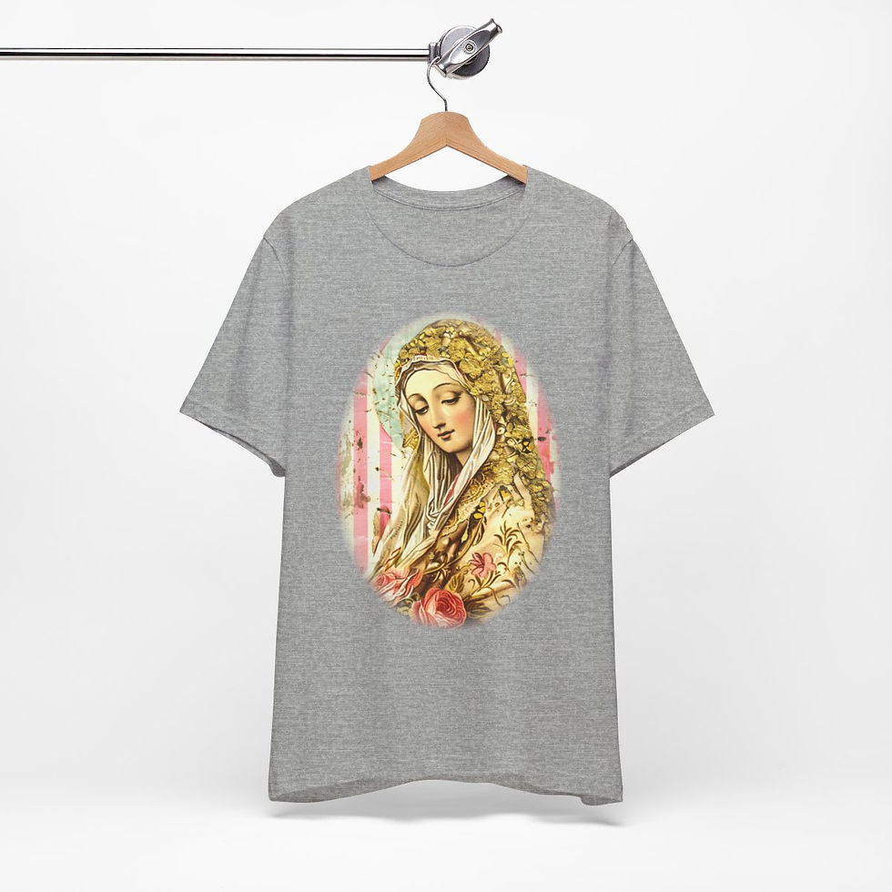 Thumbnail: Shabby Virgin Mary T-Shirt Ave Maria Religious Faith Art Tee Catholic Gifts