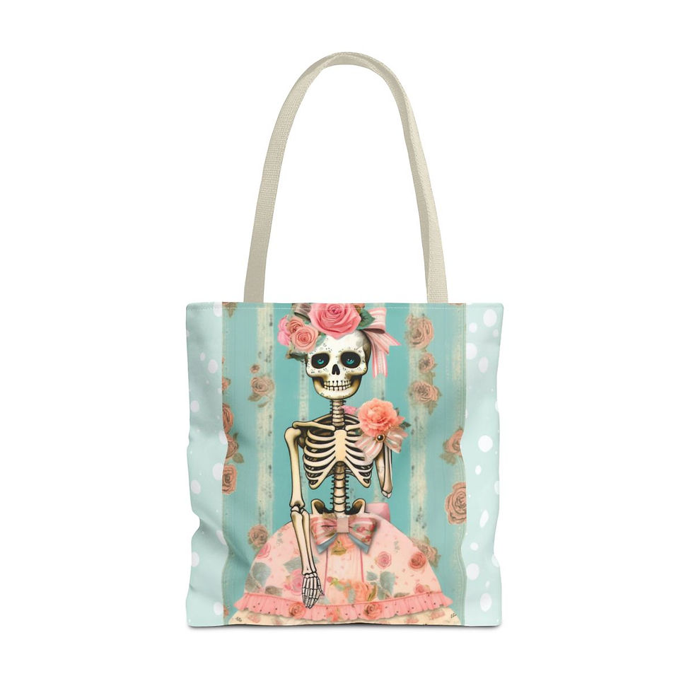 Thumbnail: Artistic Shabby Skeleton Tote Bag Pink Mint Fun Mystical Magical Expressive Gift