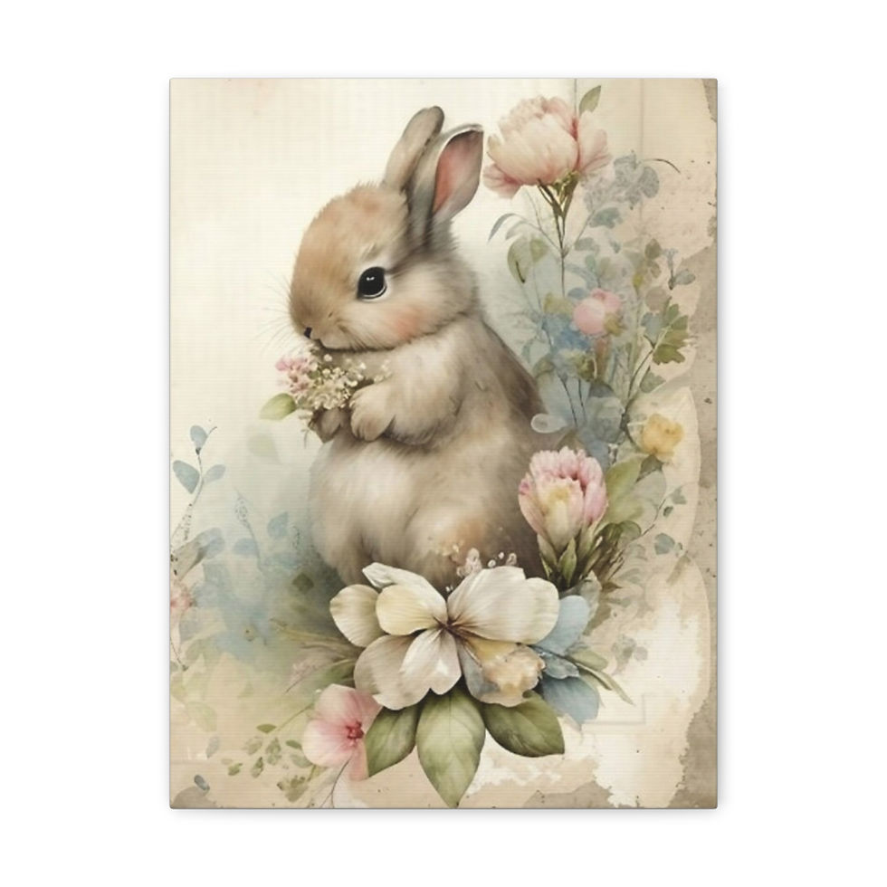 Thumbnail: Shabby French Country Decor Canvas Art Cozy Farmhouse Cottage Art Pastel Bunny