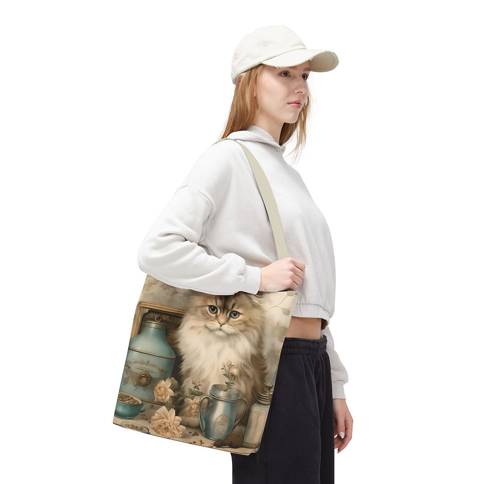 Thumbnail: Shabby Cat Art Tote Bag Vintage Victorian Farmhouse Cat Lover Artistic Gift 