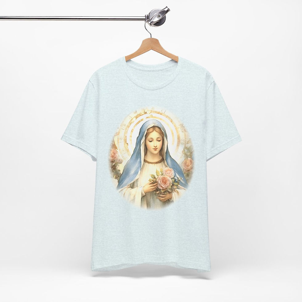 Thumbnail: Virgin Mary T-Shirt Pink Rose Shabby Chic Ave Maria Art Tee Catholic Faith Gift