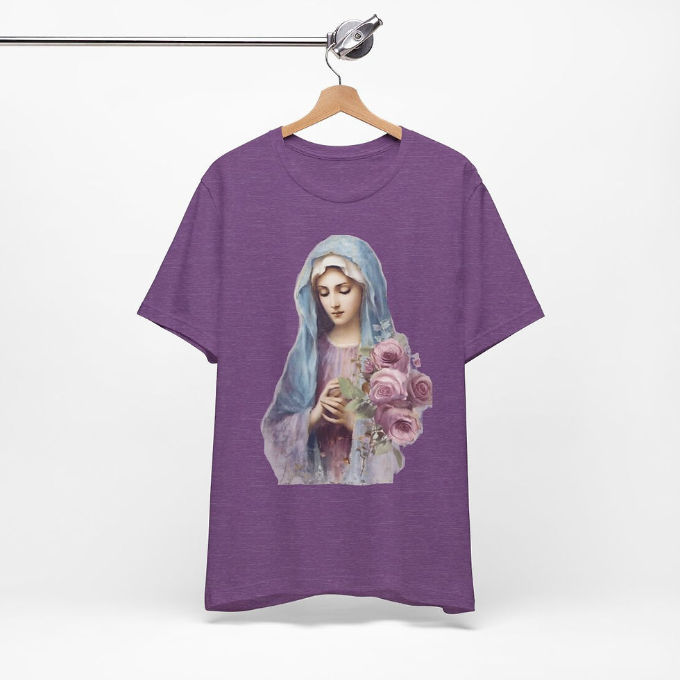 Thumbnail: Virgin Mary T-Shirt Shabby Pink Roses Ave Maria Art Tee Catholic Faith Gift