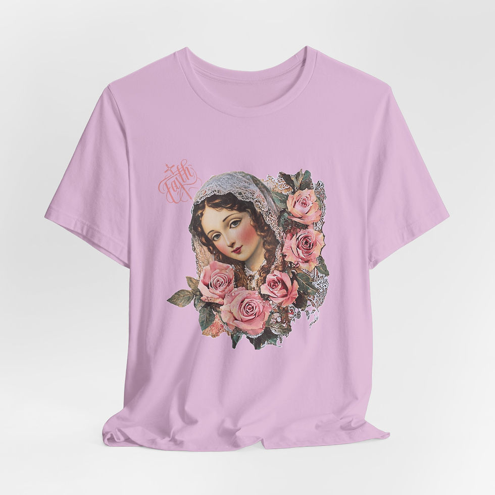 Thumbnail: Artistic T-Shirt Shabby Virgin Mary Pink Roses Religious Tee Catholic Faith Gift
