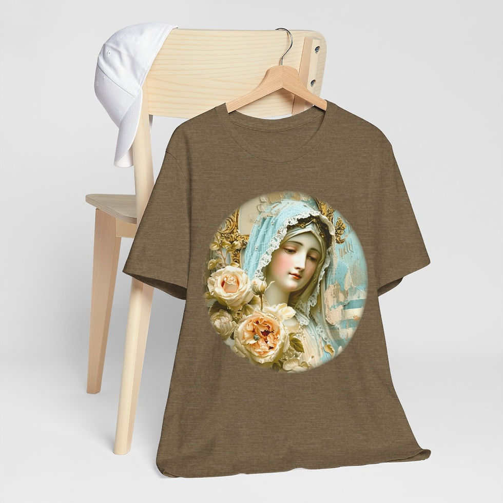 Thumbnail: Shabby Virgin Mary T-Shirt Ave Maria Religious Faith Art Tee Catholic Gifts