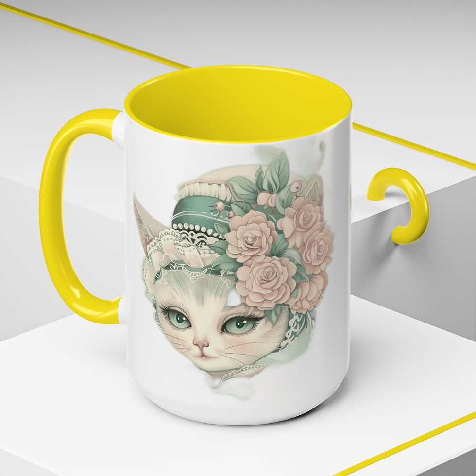 Thumbnail: Artistic Coffee Mug Shabby Victorian Cat Pink Rose Bonnet 15oz Thoughtful Gift
