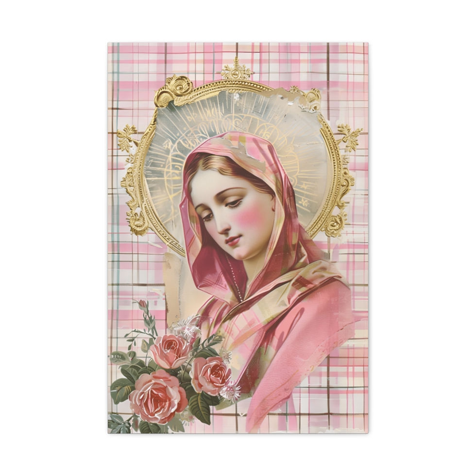 Thumbnail: Shabby Virgin Mary Canvas Art Vintage Pink Pastel French Country Wall Decor 