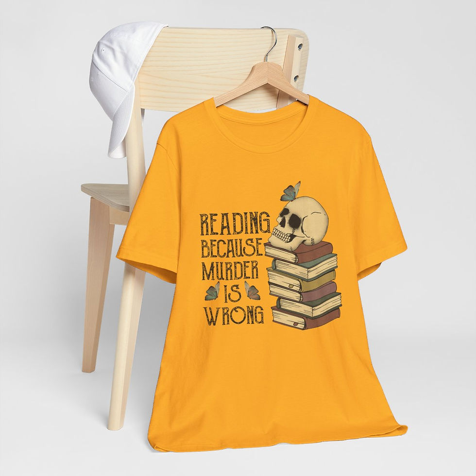 Thumbnail: Wearable Art Artistic T-Shirt Reading Because Murder is Wrong Sarcastic Apparel
