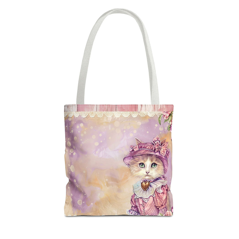 Thumbnail: Artistic Cat Tote Bag Shabby Pastel Purple Victorian Bonnet Cat Lover Gifts