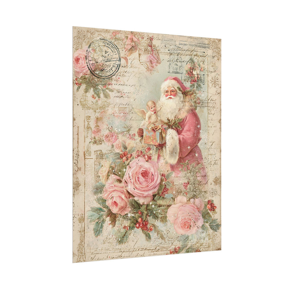 Thumbnail: Victorian Santa Claus Art Print - Vintage Shabby Chic Pink Christmas Decor