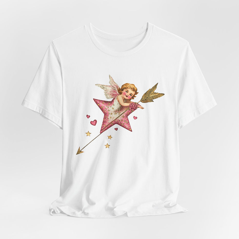 Thumbnail: Shabby Cherub Art T-Shirt Valentine's Day Pink Cupid Expressive Artistic Gift