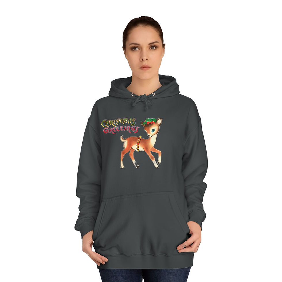 Thumbnail: Retro Reindeer Hoodie Christmas Sweatshirt w/Pockets Cozy Winter Apparel 