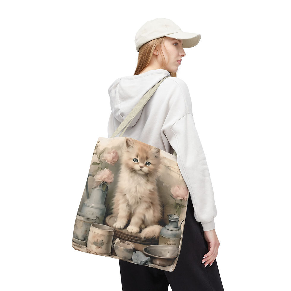 Thumbnail: Shabby Cat Art Tote Bag Vintage Victorian Farmhouse Cat Lover Artistic Gift 
