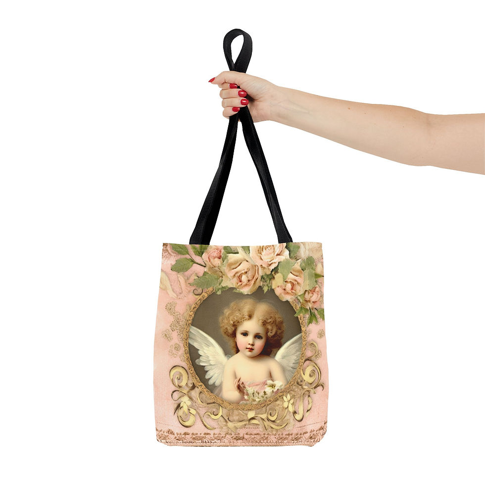 Thumbnail: Angelic Cherub Tote Bag Shabby Victorian Pink Roses Angel Lover Artistic Gifts