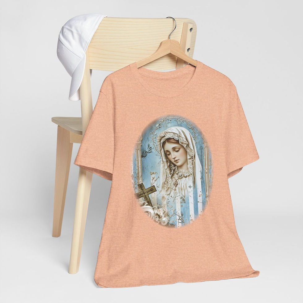 Thumbnail: Shabby Virgin Mary T-Shirt Ave Maria Religious Faith Art Tee Catholic Gifts