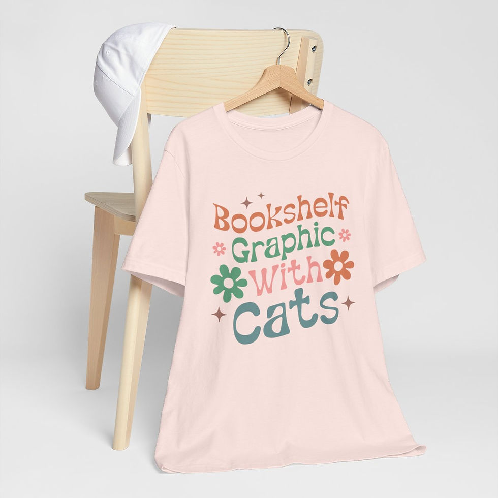 Thumbnail: Reading Theme T-Shirt Bookshelf Graphic With Cats Expressive Apparel Fun Gifts