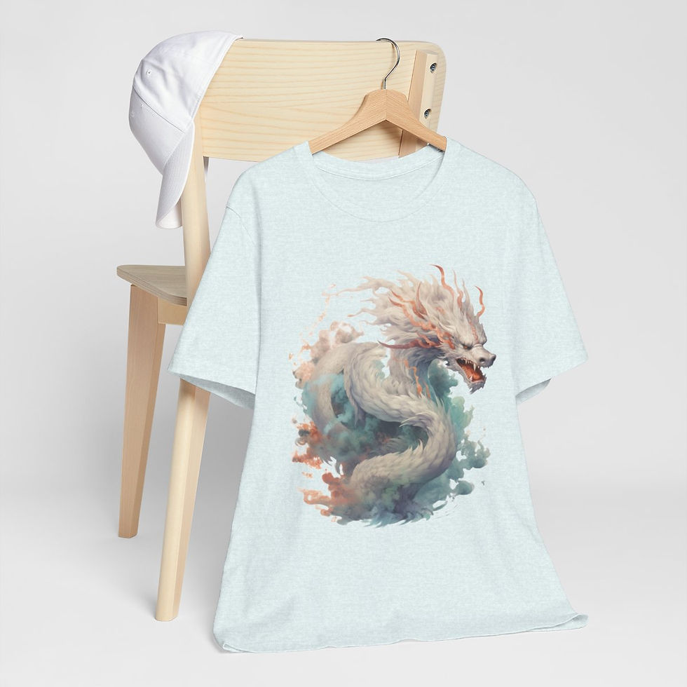 Thumbnail: Artistic White Dragon T-Shirt Crescent Tee Wearable Art Fantasy Apparel
