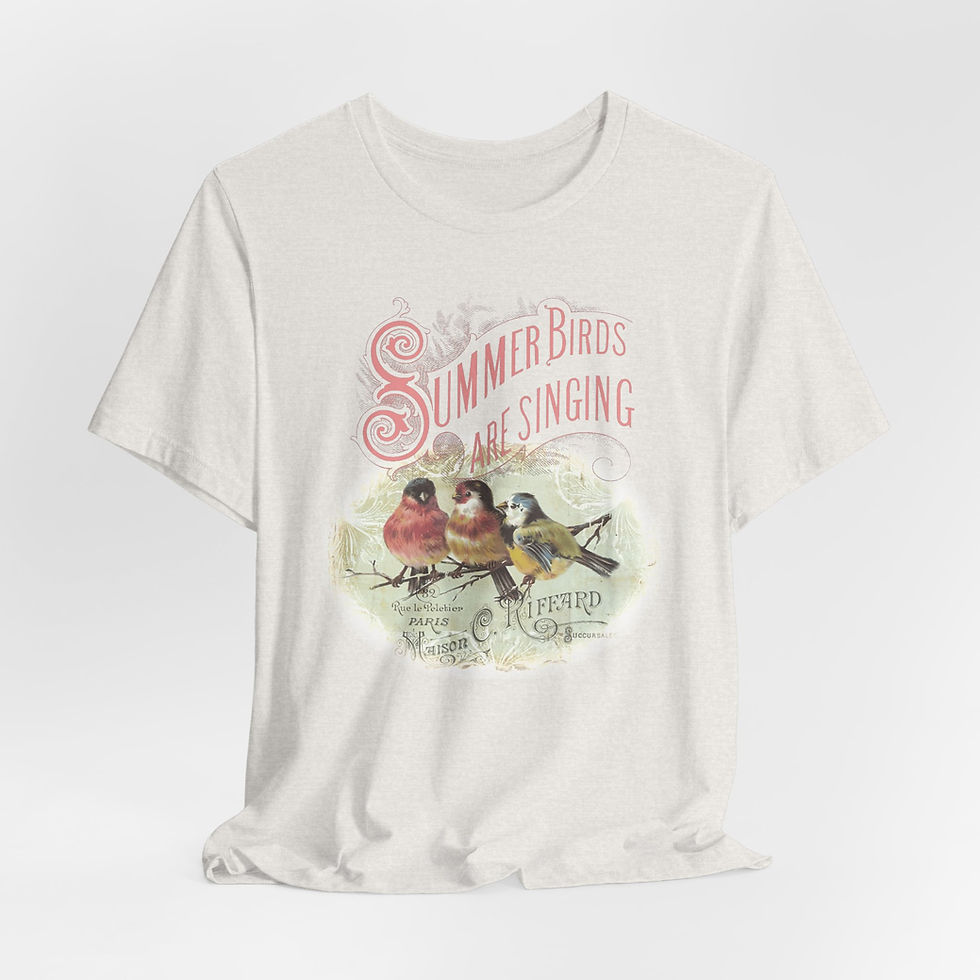 Thumbnail: Summer Birds Singing T-Shirt Shabby Victorian Art Tee Trendy Artistic Apparel