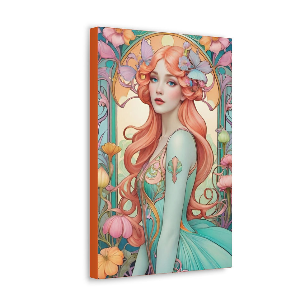 Thumbnail: Vintage Art Nouveau Woman Canvas Art Vibrant Boho Statement Artwork Home decor