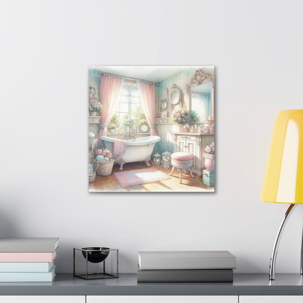 Thumbnail: Shabby French Bathroom Canvas Art Clawfoot Tub Pastel Watercolor Print