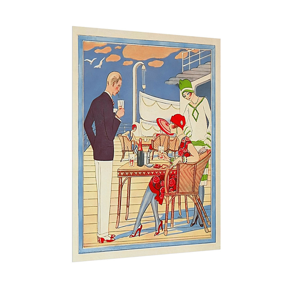 Thumbnail: Summer Watercolor Canvas Art Deco Ocean Cruise Afternoon Cocktails Wall decor