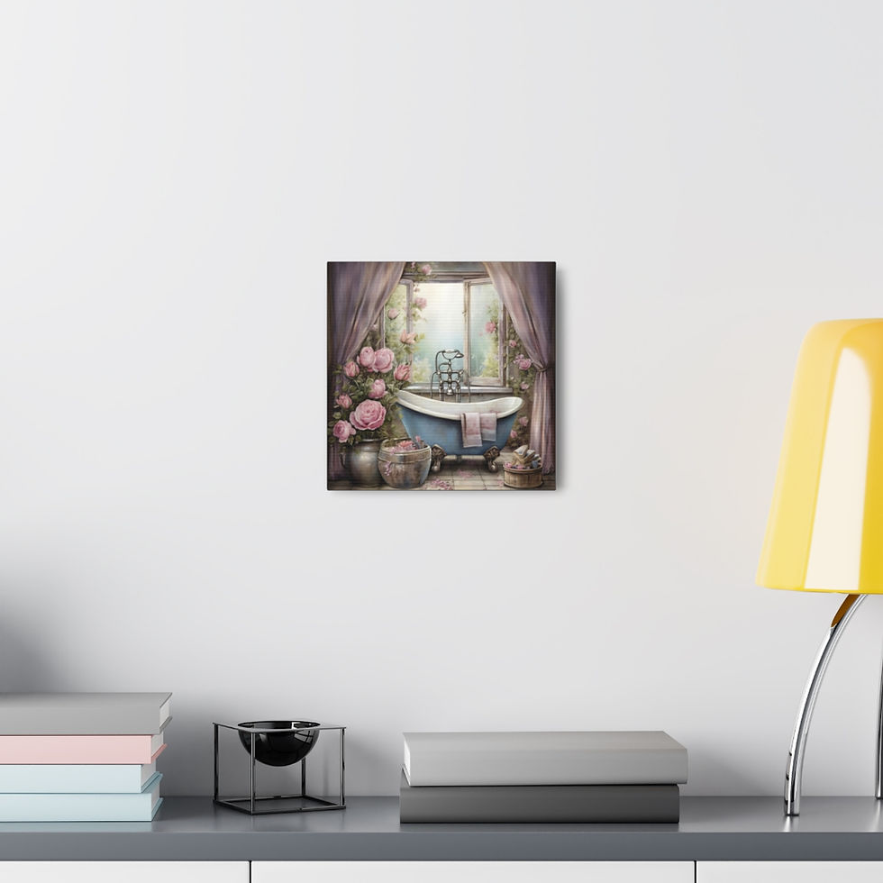 Thumbnail: Shabby Bathroom Art Victorian Tub Pink Roses French Country Canvas Print Artwork
