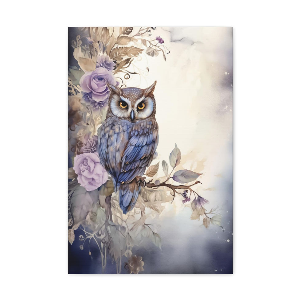 Thumbnail: Owl Canvas Art Shabby Chic Lavender Roses Artwork Pastel Wall Decor 