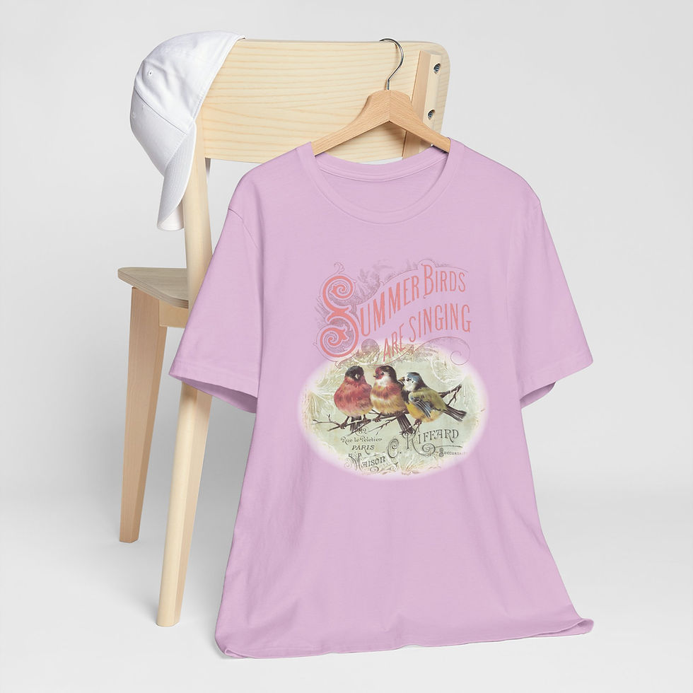 Thumbnail: Summer Birds Singing T-Shirt Shabby Victorian Art Tee Trendy Artistic Apparel