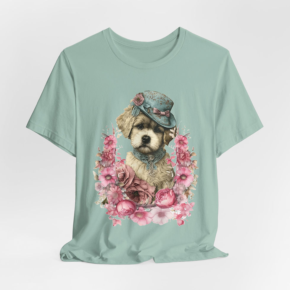 Thumbnail: Victorian Dog T-Shirt Shabby Dog in Hat with Roses Artistic Gift Dog Lover Tee