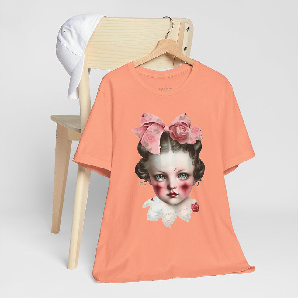 Thumbnail: Halloween T-Shirt Creepy Girl Zombie Pink Roses Art Tee Trendy Apparel