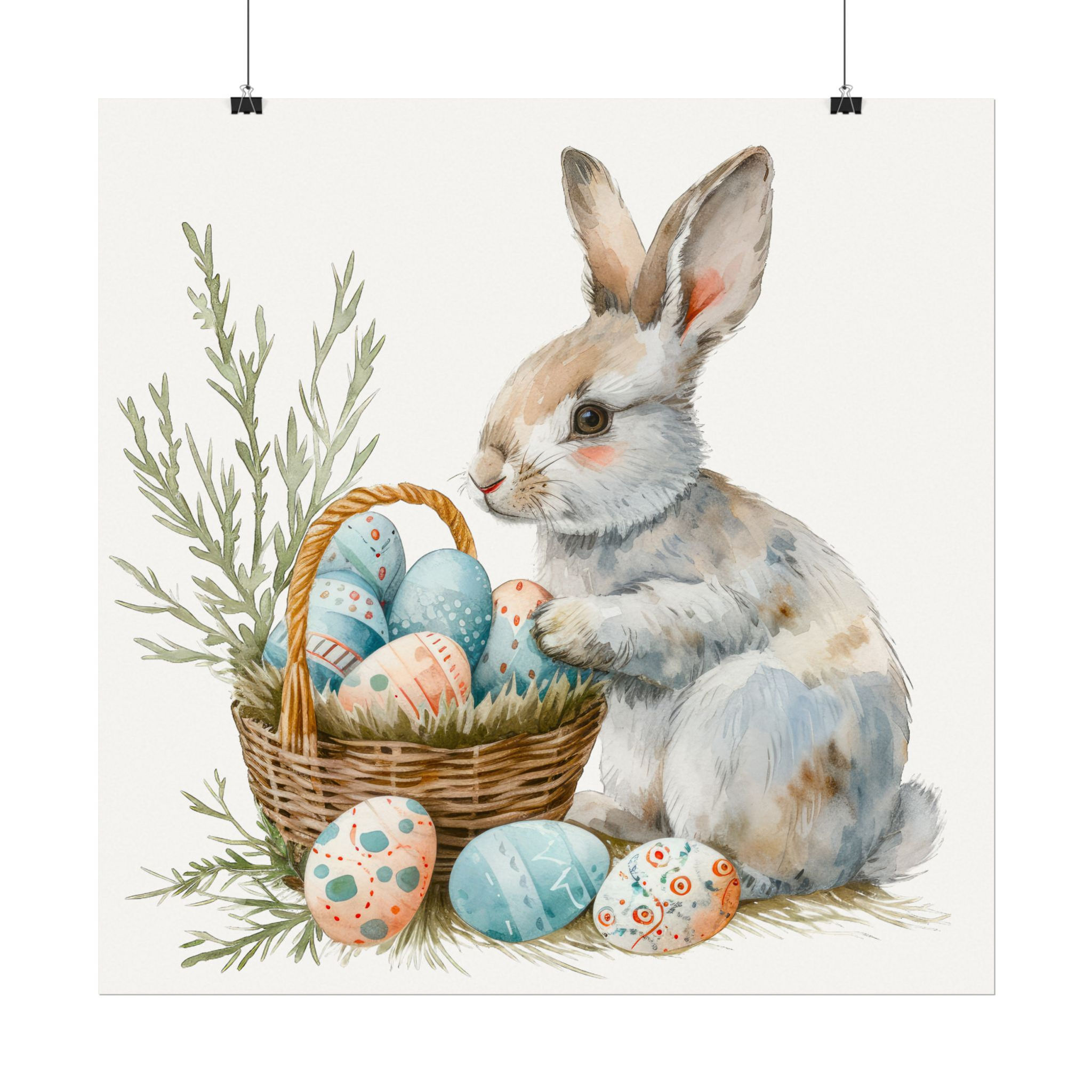 French Country Rabbit Watercolor Art Print Spring Decor Shabby Cottage Farmhouse