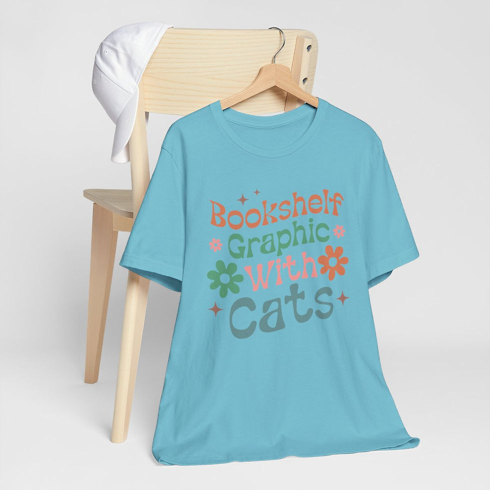 Thumbnail: Reading Theme T-Shirt Bookshelf Graphic With Cats Expressive Apparel Fun Gifts