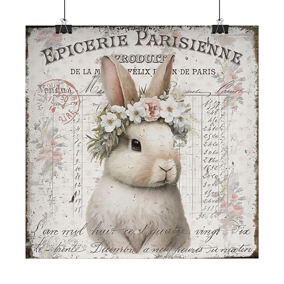 Thumbnail: Shabby Rabbit Art Vintage Bunny Giclee Print French Country Cottage wall decor