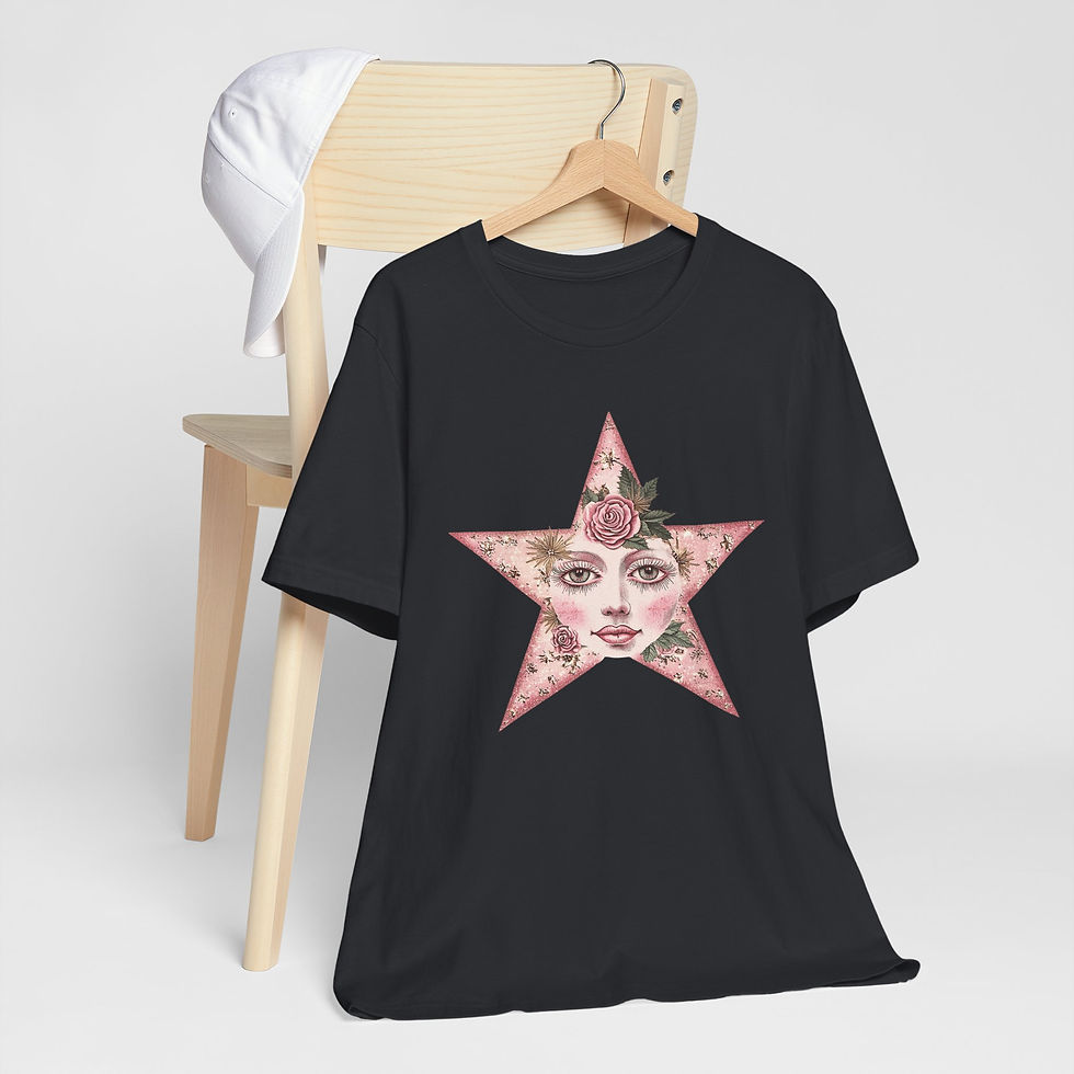 Thumbnail: Celestial Star Art T-Shirt Shabby Pink Trendy Personal Expressive Artistic Gift