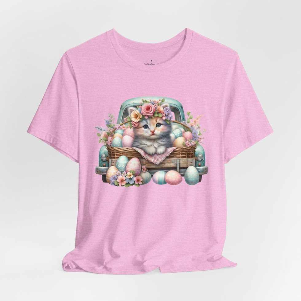 Thumbnail: Shabby Spring Kitty T-Shirt Pink Roses Eggs Cat Art Tee Trendy Cat Lover Gift