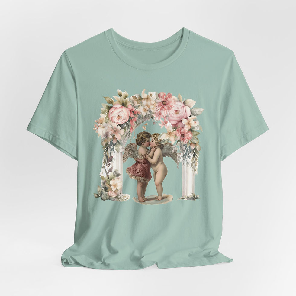 Thumbnail: Kissing Cherubs T-Shirt Shabby Cupid Pink Roses Artistic Gift Valentines Day Tee