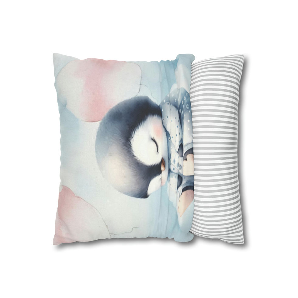 Thumbnail: Artistic Nursery Décor Throw Pillow Sleepy Penguin Watercolor Sky Unisex Baby 