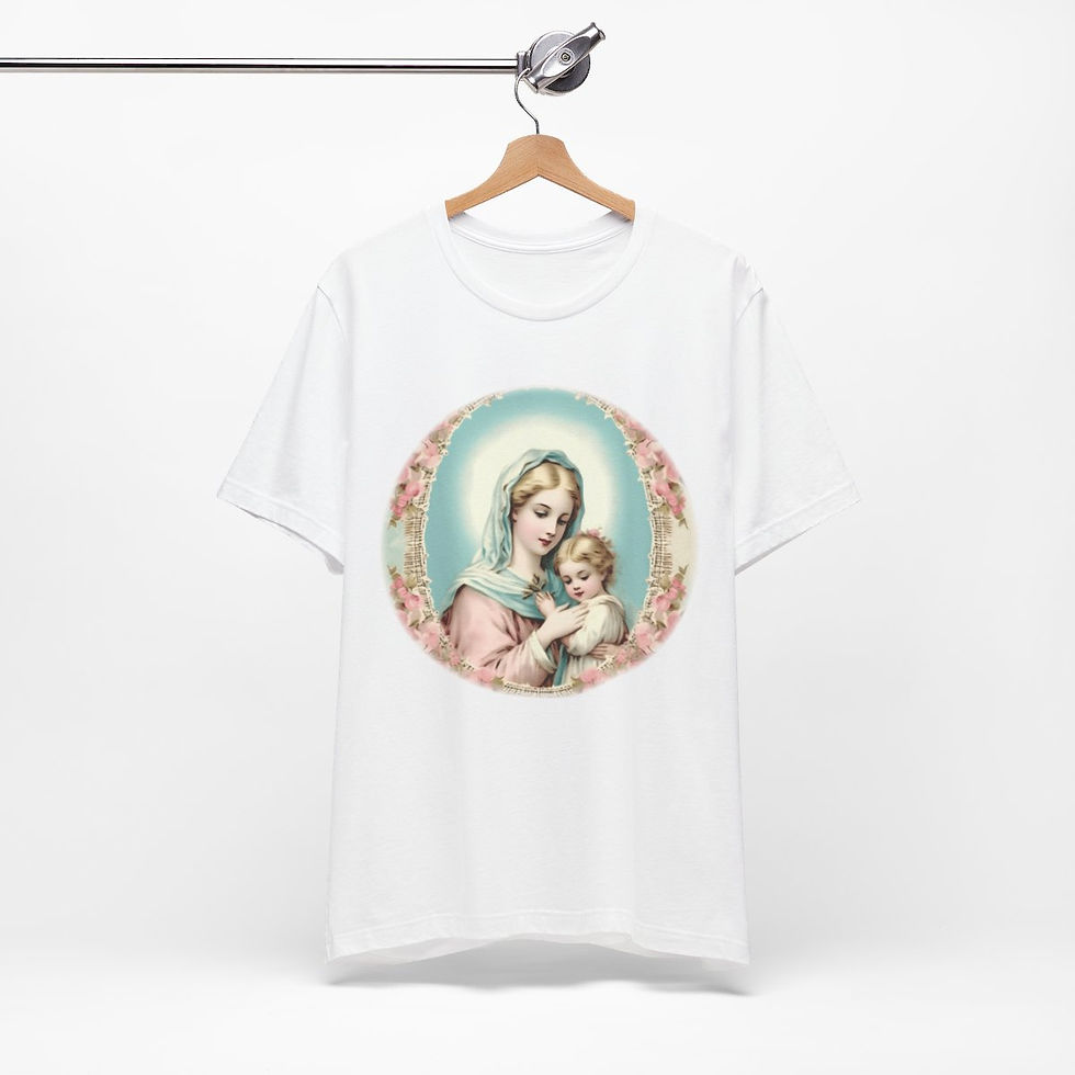 Thumbnail: Virgin Mary T-Shirt Shabby French Madonna and Child Art Tee Catholic Faith Gifts