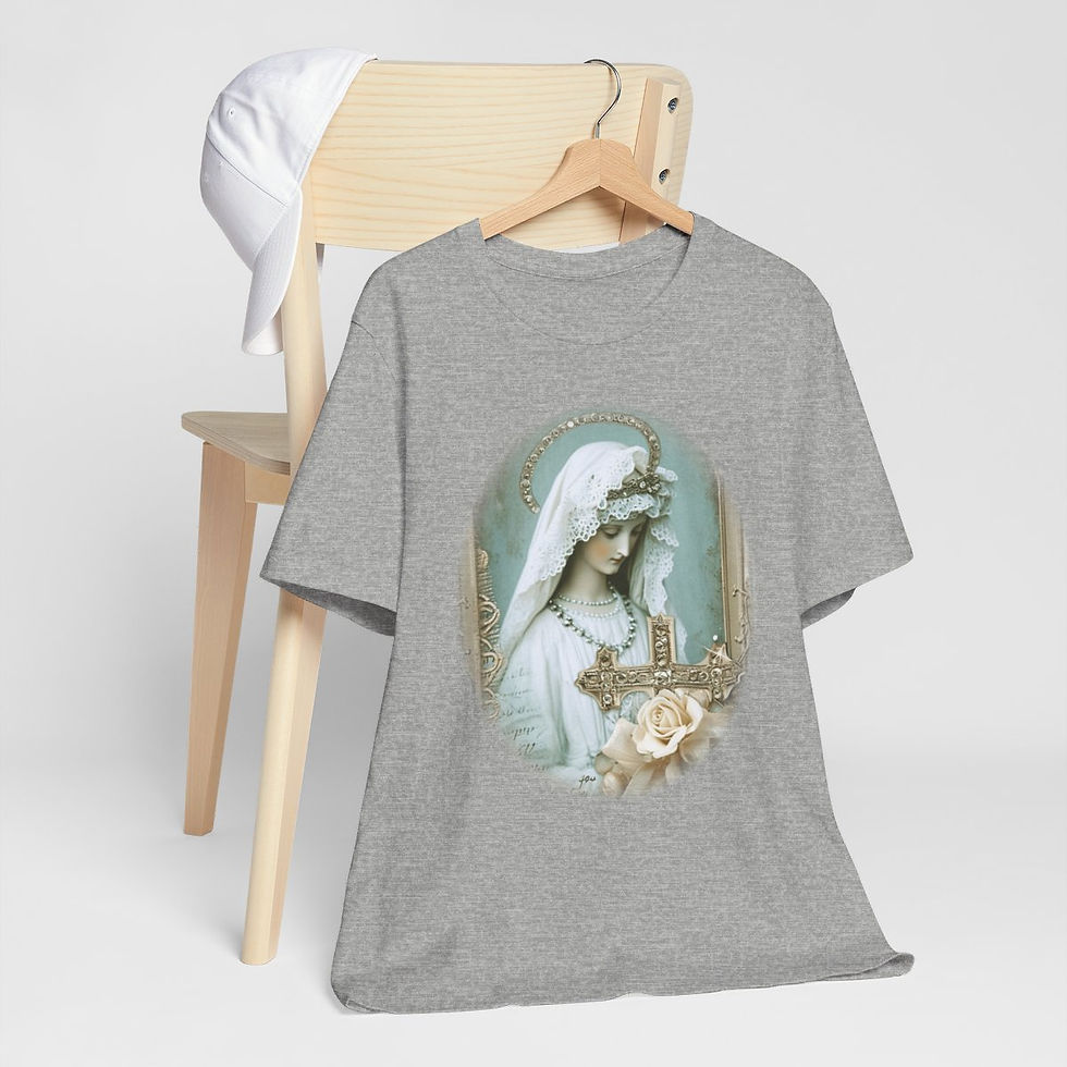 Thumbnail: Shabby Virgin Mary T-Shirt Ave Maria Religious Faith Art Tee Catholic Gifts