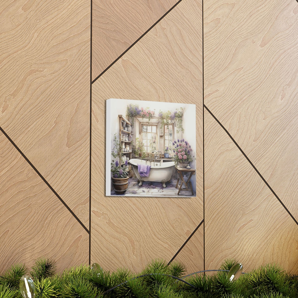 Thumbnail: Shabby Bathroom Art Victorian Tub Lavender Roses French Country Canvas Print