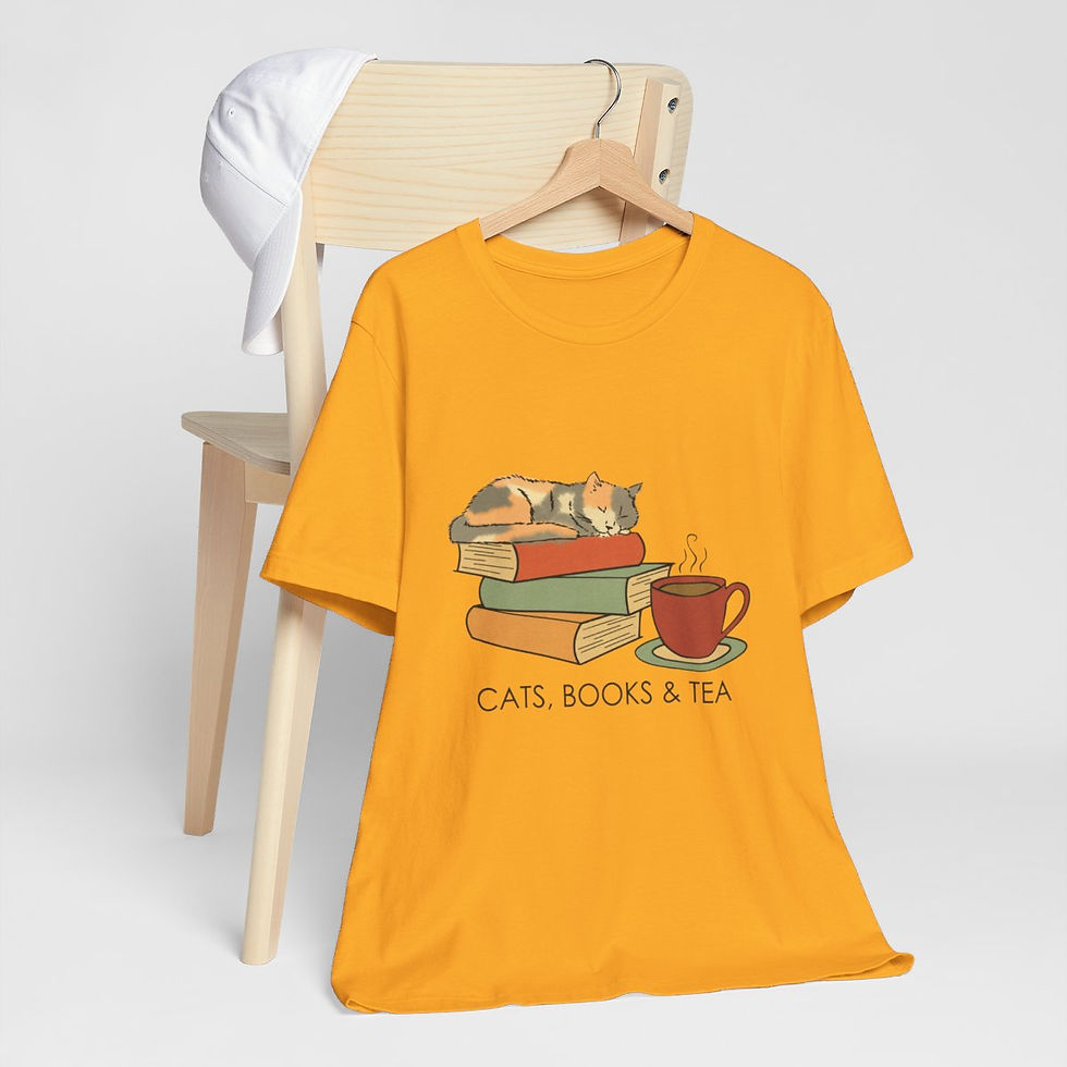Thumbnail: Wearable Art T-Shirt Cats Books and Tea Expressive Apparel Funny Gifts