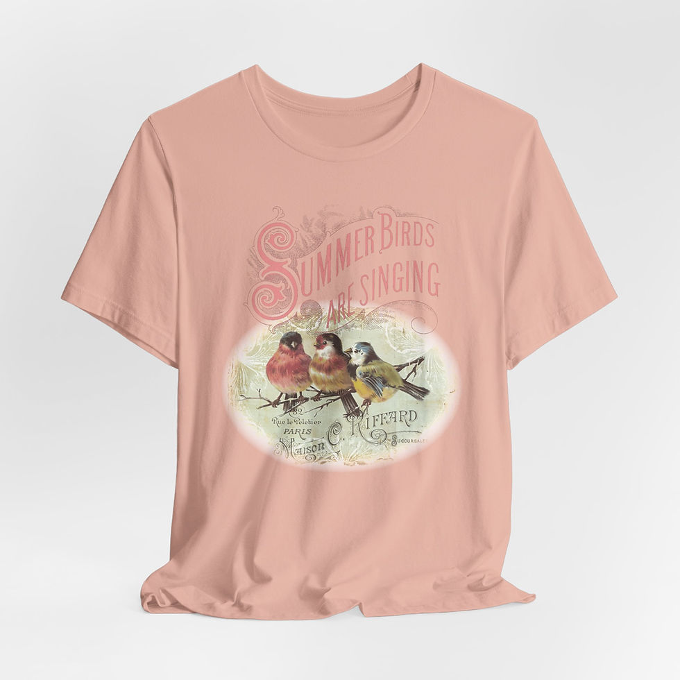 Thumbnail: Summer Birds Singing T-Shirt Shabby Victorian Art Tee Trendy Artistic Apparel