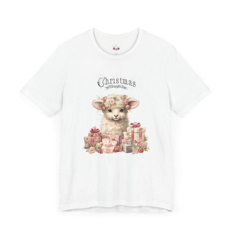 Thumbnail: Shabby Farmhouse Christmas T-Shirt Lamb Art Tee Vintage style Cottage Pink Roses